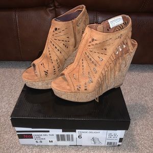 Tan Fringe Wedges